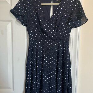 Elegant Navy Polka Dot Dress